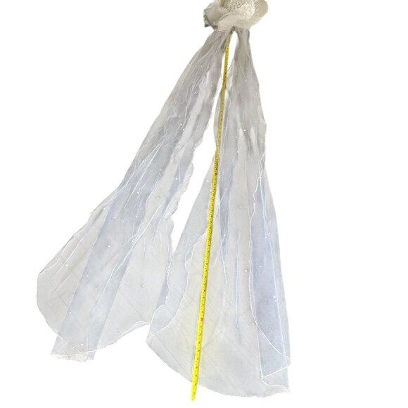 Bride Hat With Long Veil Vintage White With Pearl and Bling Beads Wedding Bridal - Picture 6 of 9